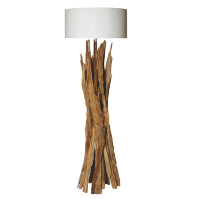 Lampadaire en bois naturel avec abat-jour blanc modele TAIGA