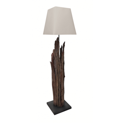 Lampadaire naturel en bois flotte avec abat-jour blanc -modele MAORI