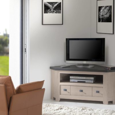 Meuble TV d’angle 100% chêne massif Ateliers de Langres – WHITNEY