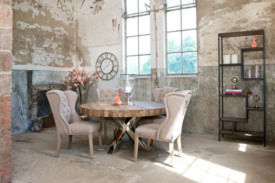 Table Design Bois Epais Pied Central Metal Chrome Industriel