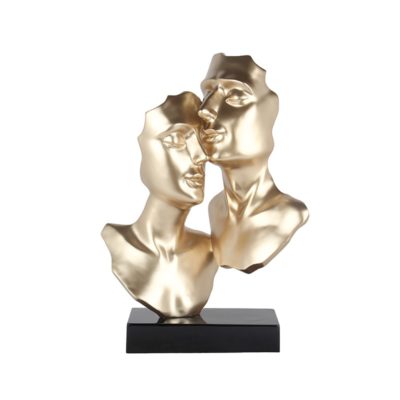 Statue visages tendresse TENEREZZA coloris dore champagne sur socle noir