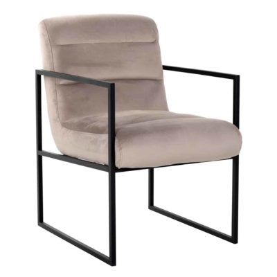 chaise velours beige pieds metal noir