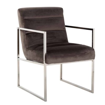 chaise velours marron pieds accoudoirs argent silver brillant
