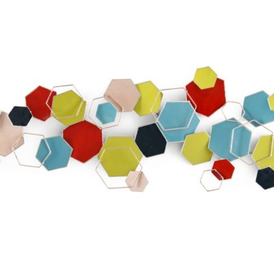 Sculpture murale abstraite formes hexagones multicolores