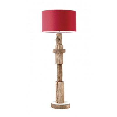 Lampadaire naturel en bois, abat-jour rouge H.152cm – KUMYA