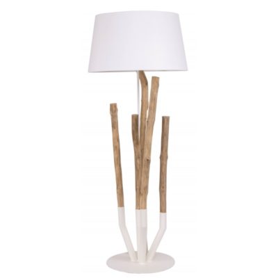 Lampadaire naturel bois flotté, abat-jour et socle blanc H.140cm – JOSS