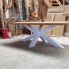 table plateau épais bois chêne massif pied spider métal blanc
