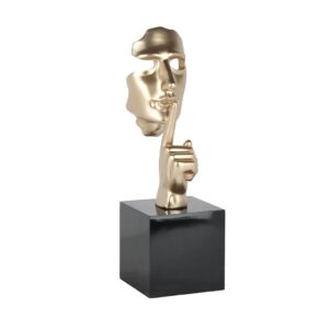 Statue visage EN SECRETO coloris dore champagne sur socle noir