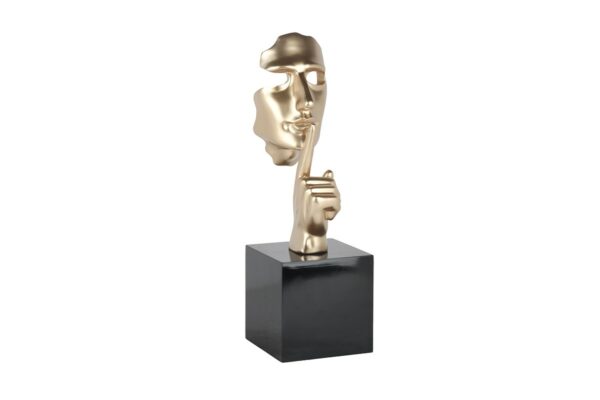 Statue visage EN SECRETO coloris dore champagne sur socle noir