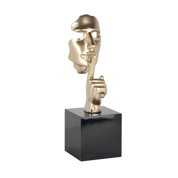 Statue visage EN SECRETO coloris dore champagne sur socle noir