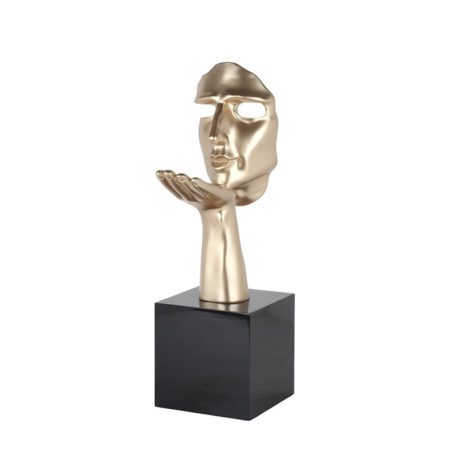 Statue visage SPERANZA coloris dore champagne sur socle noir.