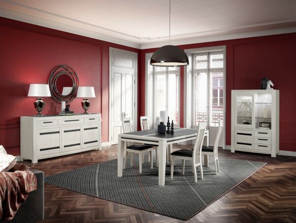 salle-a manger-table-chaises-buffet-vitrine-INES-cacio-chene-massif-blanc-casse-ceramique-noire-meubles-gibaud-nord-picardie