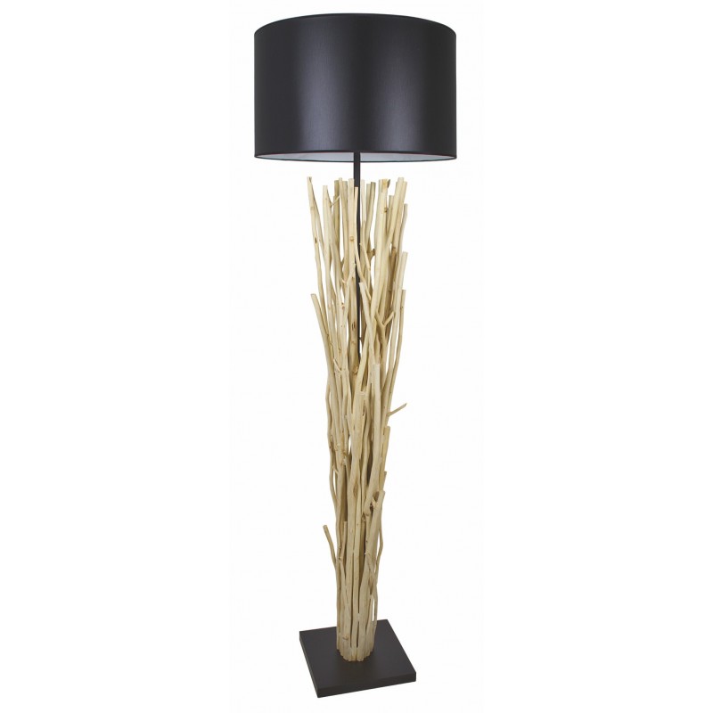 Lampe sur pied 177 cm bois flotté et lin noir pour déco