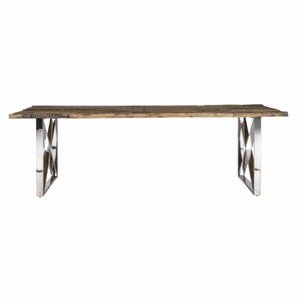 Table salle à manger plateau bois brut plateau verre pieds métal