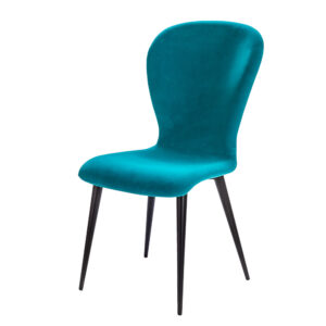 Chaise moderne tissu bleu turquoise pied metal noirs