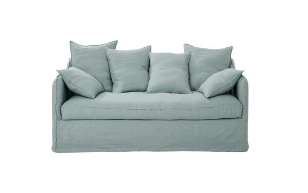 canapé avec confortable avec coussins tissu bleu gris