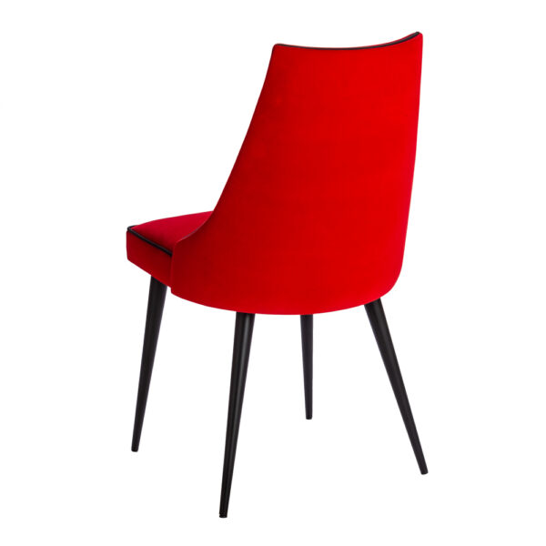 chaise design tissu rouge passepoil noir