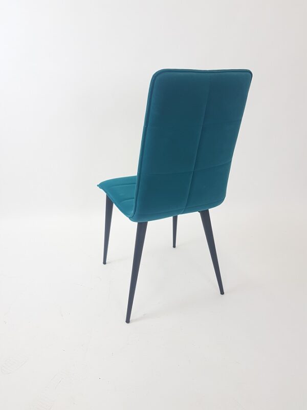 chaise coque confort tissu bleu pieds metal noir