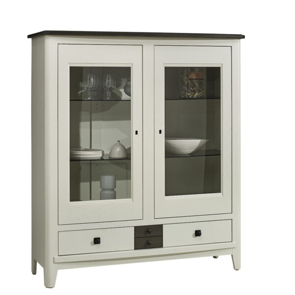 vitrine chene massif blanc gris