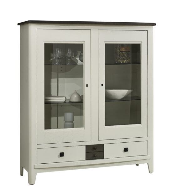 vitrine chene massif blanc gris