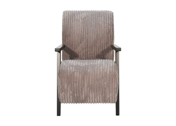 Fauteuil BIMBOU tapissé d'un tissu velours taupe