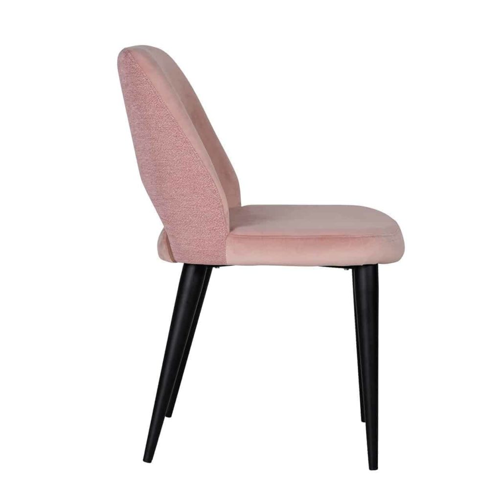 Chaise design pieds noirs assise tissu rose, gris/beige ou bleu