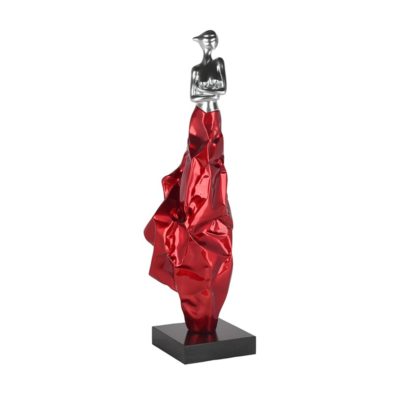 sculpture femme argent robe drapee rouge
