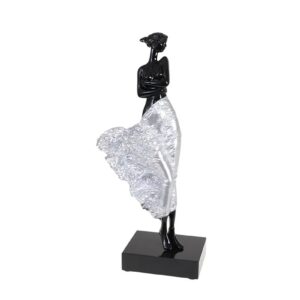 Statue femme robe drapée SENSUALITA noir argent