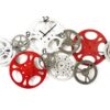 Horloge ENGRENAGES en métal rouge gris blanc