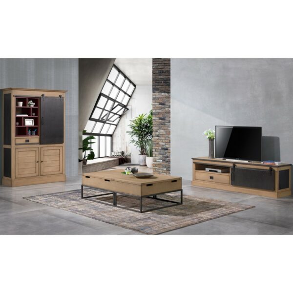 Meubles de salon - table basse- meuble tv - vitrine -bois chene et acier noir