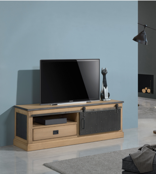 meuble TV moderne bois chêne métal