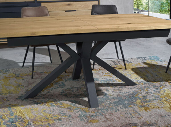 Table industrielle plateau bois chêne pied en croix métal gris anthracite