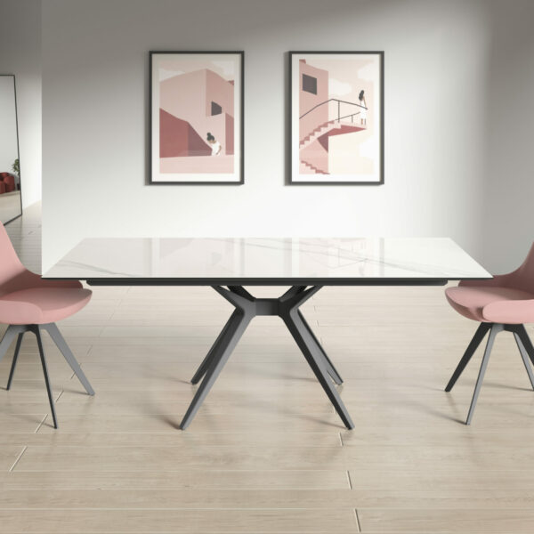 table de salle à manger céramique blanche et acier