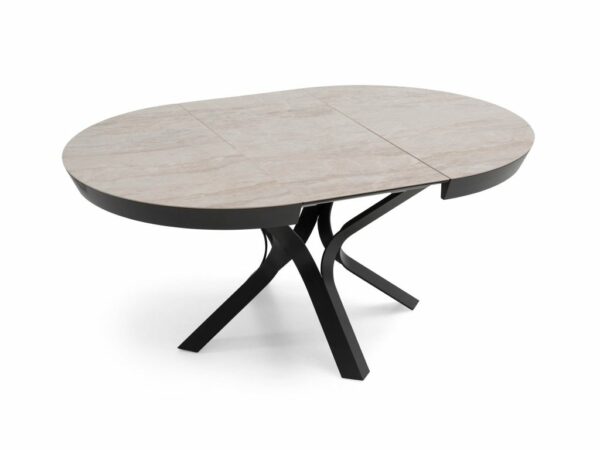 Table de salle à manger design ronde en céramique avec allonge pied central en métal