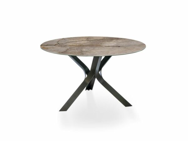 Table de salle à manger design ronde en céramique dekton pied métal