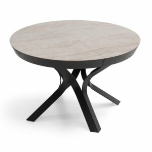 Table de salle à manger design ronde en céramique avec allonge fermée pied central en métal