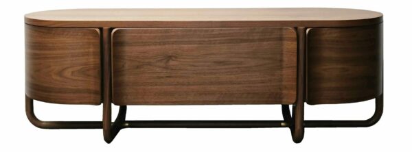 Meuble TV arrondi design en bois noyer