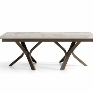 Table design deux pieds originaux en métal, plateau en céramique ou dekton