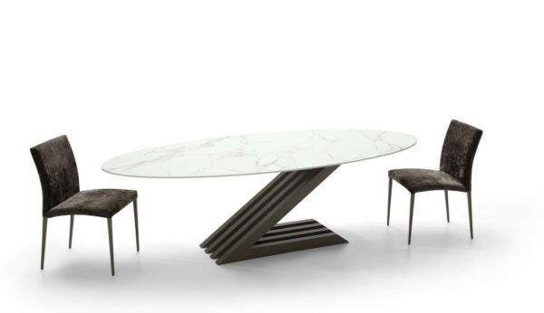 Table design de salle à manger plateau ovale ZARA plateau design céramique, dekton pied en forme de Z - Pure designs