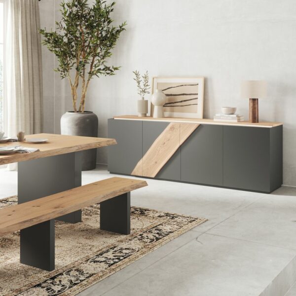 salle à manger moderne avec bancs bois chêne massif finition laque noire