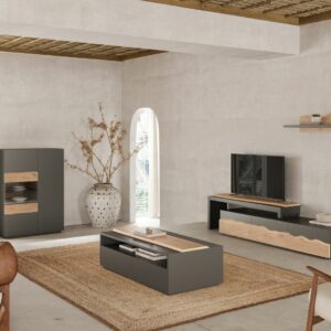 meubles de salon en chêne bois et laque grise