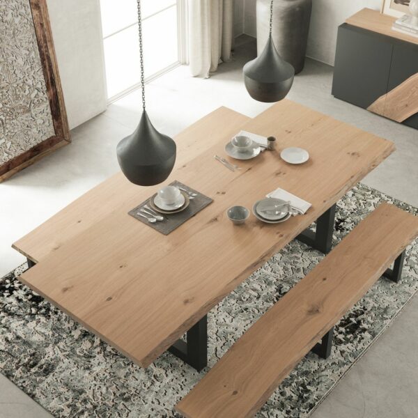 salle à manger bois chêne clair grande table avec bancs