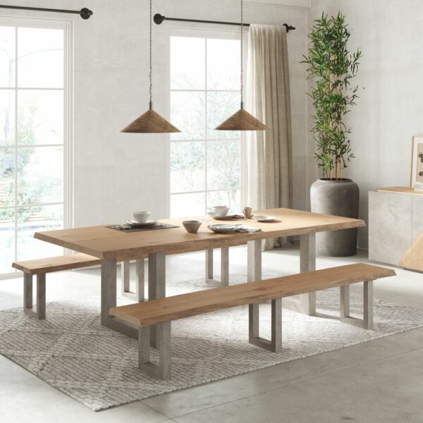 meubles rustiques table bancs bahuts bois clair avec finition béton gris clair