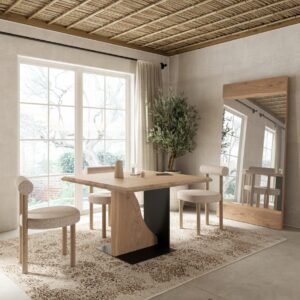 table de salle à manger carrée bois et métal design