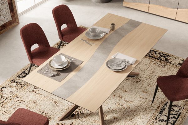 Table salle à manfer bois chêne forme vague