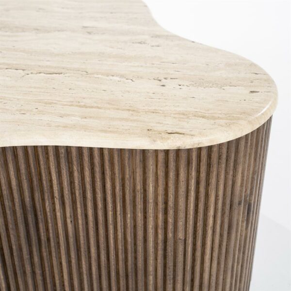 meuble salon table bois manguier massif pierre naturelle blanche beige travertin déco salon moderne