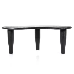 Table de salle à manger noire bois de manguier massif forme haricot arrondie vague