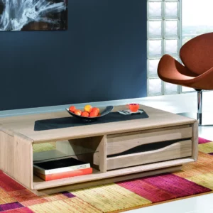 Table basse rectangulaire moderne CERAM bois massif céramique grise