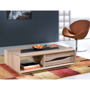 Table basse rectangulaire moderne CERAM bois massif céramique grise