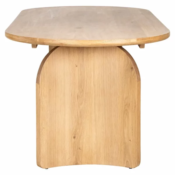 Table ovale bois naturel chêne clair, deux pieds design originaux.